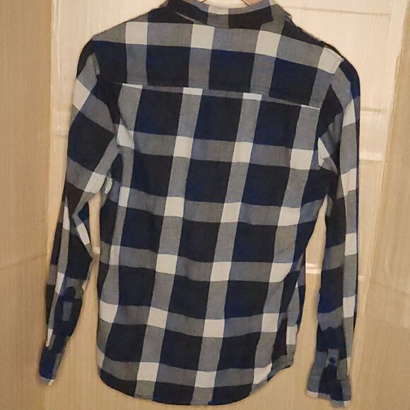 Arizona Mens Blue White Plaid Flannel Button Down Medium - Picture 2 of 5